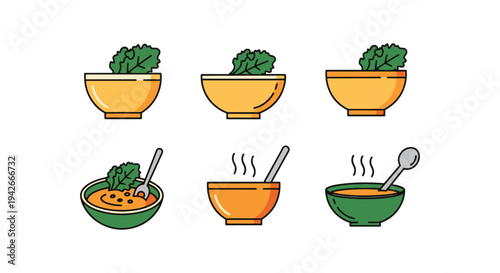 Kale Soup Line art vector set colorful digital abstract