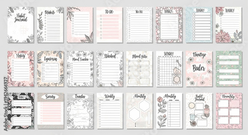 Floral Planner Pages Collection - Elegant Designs for Organization.