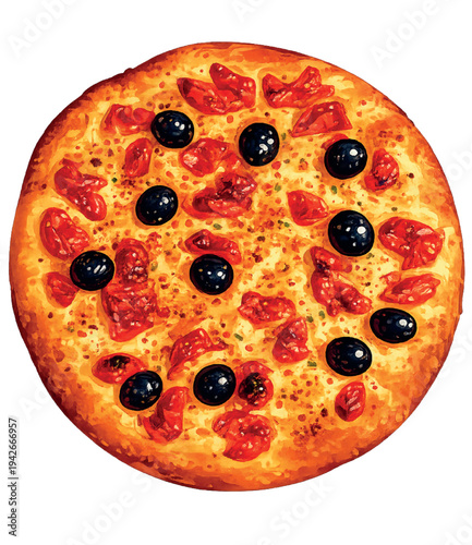 Tasty Italian pepperoni pizza with melted mozzarella cheese, red tomato sauce, and savory ham isolated on a white background for a fast restaurant meal or snack