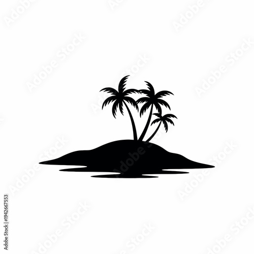 Minimalist vector illustration of a tropical island with palm trees silhouette