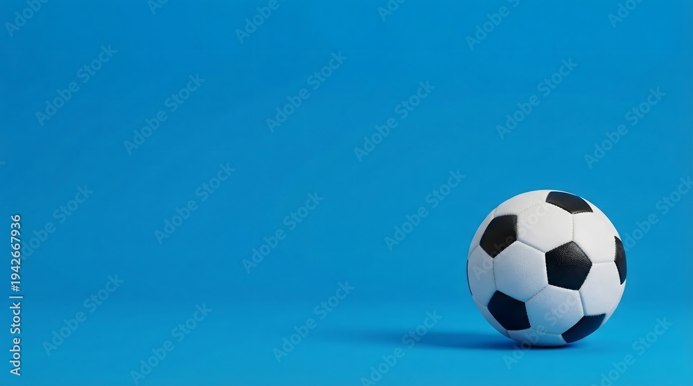 Fototapeta premium Minimal soccer ball composition placed in corner with large copy space. Clean modern football background ideal for sports banners and marketing graphics.