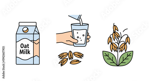 Oat Milk Line art vector set minimal abstract color design