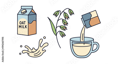 Oat Milk Line art vector set clean abstract colorful