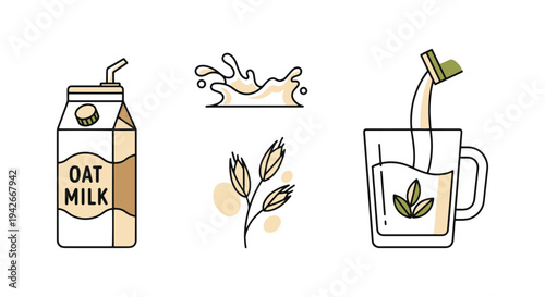 Oat Milk Line art vector set modern smooth abstract illustration