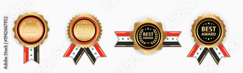 Made in Syria badges. Patriot proud label stamp, Syria flag and national symbols, Syria patriotic emblems vector set. Syria product stickers, national independence day 17th April badges