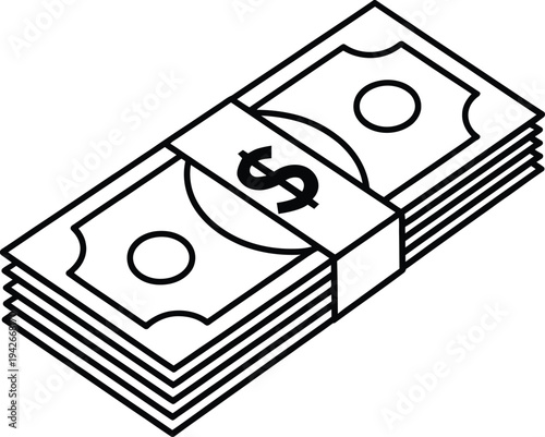 Fotografie Stack of money bills bound with a dollar sign strap