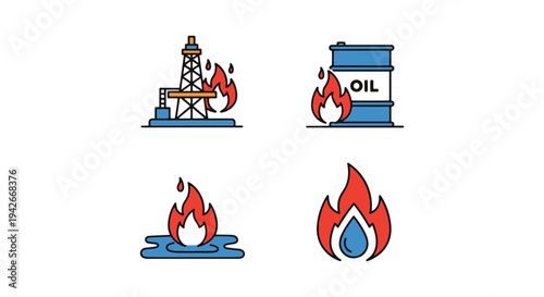 Oil Fire Line art vector set creative minimal abstract