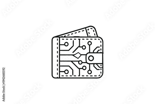 Wallet Outline with Circuit Board Design on a White Background