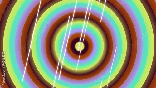 Hypnotic Radial Circles Background with Falling White Lines