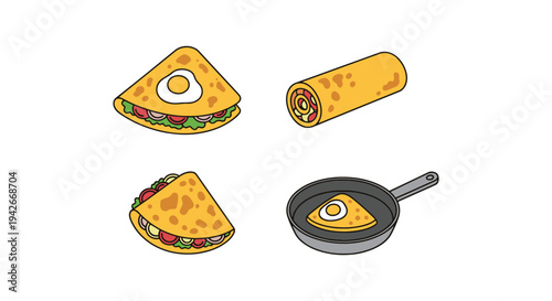 Omelette Line art vector set dynamic contemporary abstract color