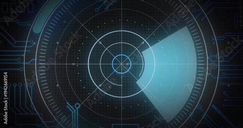 Konstfotografi Vertical video: Scanning radar HUD on signal on navy grid, crosshair and sweep w
