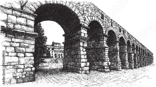 Aqueduct of Segovia, Spain illustration on a white background. This vector illustration can be used in any size you like for advertising, logos, and other work.