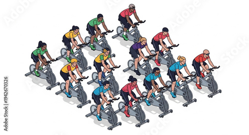 Cyclists Riding Bicycles in Formation.