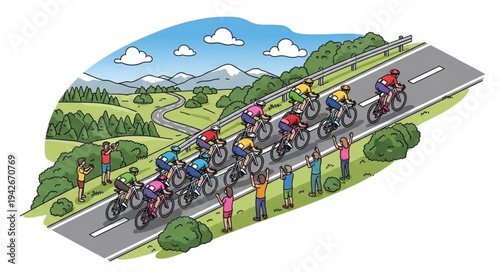 Cyclists Riding on Road Together.
