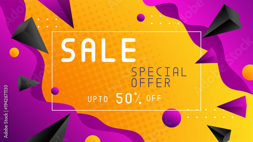violet, purple and yellow sale promotion discount background, for banner, poster advertising template