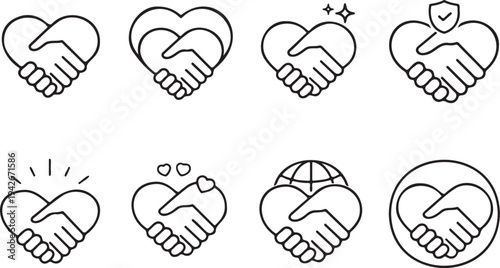 heart love outline icon set relationship symbols, romantic emotion line icons collection, valentine heart graphic elements