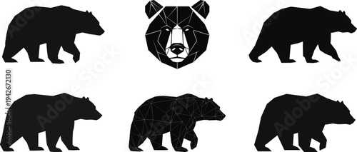 bear, silhouette, geometric, polygon, wildlife, animal, vector, illustration, abstract, lowpoly, modern, design, predator, mammal, wild, nature, minimal, graphic, creative, icon