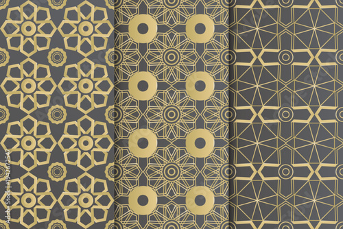 Set of Luxury Islamic Geometric Seamless Patterns - Arabic Moroccan Gold Vector