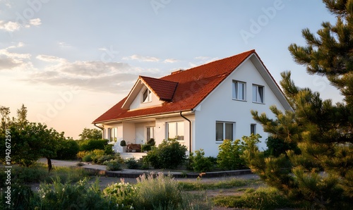 a suburban european house with a triangular roof