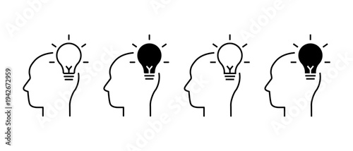 Head with bulb vector icon. Creative Brain Symbol