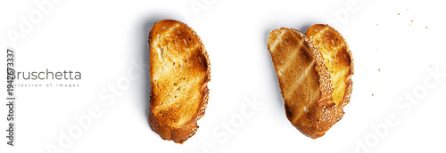 Bruschetta with fried egg and vegetables on a white background. High quality photo