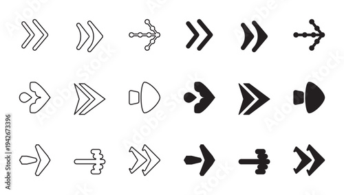 Comprehensive Set of Minimalist Arrow Icons - Outline and Solid Vector