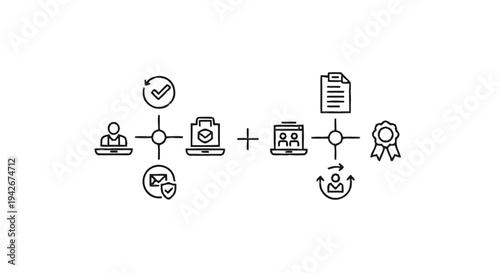 Online Learning and Certification Process Flowchart Icons.