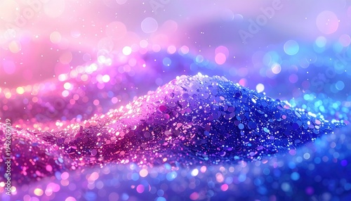 Sparkly abstract landscape of shimmering pink, purple, and blue hues