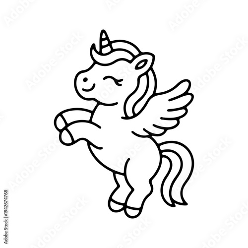 Cute unicorn with wings prancing joyfully in a whimsical fantasy setting