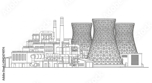 Detailed Architectural Line Drawing of Building.
