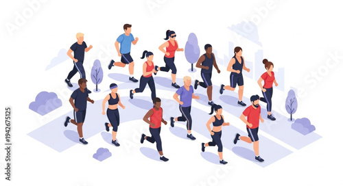 Diverse Group of Runners Exercising.