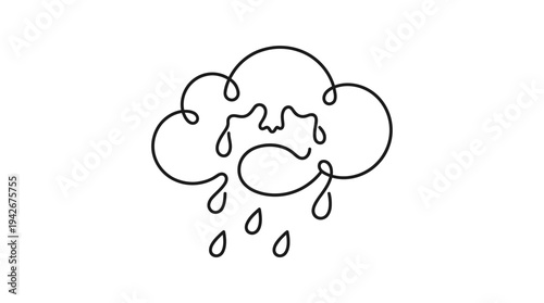 Sad Rain Cloud Trying to Smile Continuous Single Line Minimalist Emotional Weather Line Art