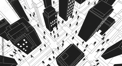 High-Angle View of a Densely Populated City with Skyscrapers.