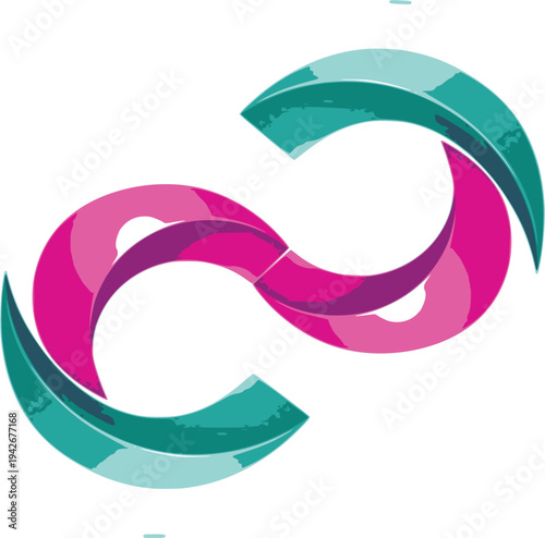 Abstract colorful infinity symbol logo design with dynamic curved shapes in pink and teal, representing creativity, fluid motion, and eternal connection.