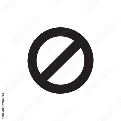 Minimalist Black Prohibition Circle and Diagonal Slash Icon.