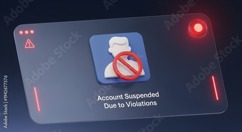 Social Media Account Suspended Warning with Human Avatar and Red Alert Icon