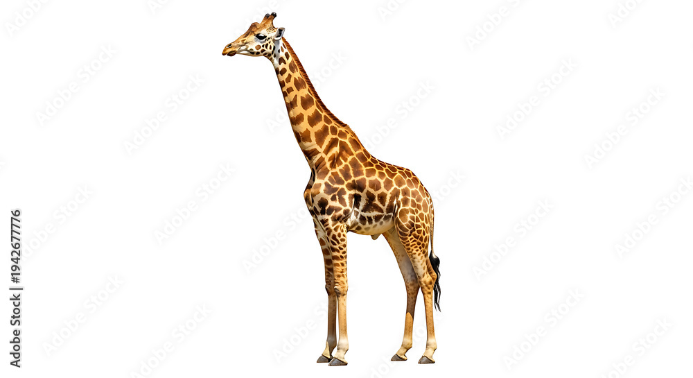 Obraz premium Realistic Giraffe Isolated on White Background – African Wildlife Animal