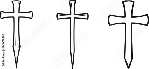 Christian Cross Outline Symbol Set Illustration