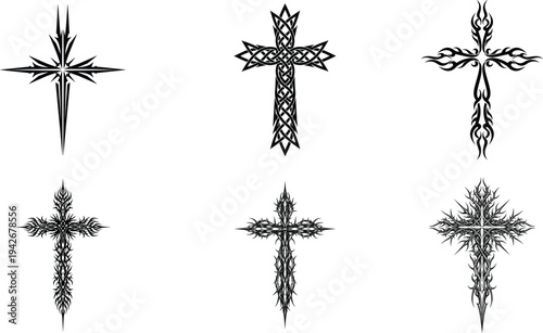 Set Of Tribal Christian Cross Symbols