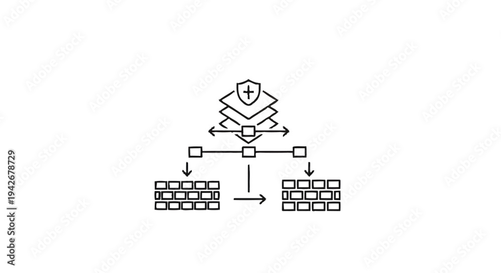 Naklejka premium Network Security Firewall Protection Layers and Data Flow.