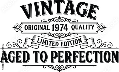 Vintage 1974 Original Limited Edition Birthday Typography Illustration