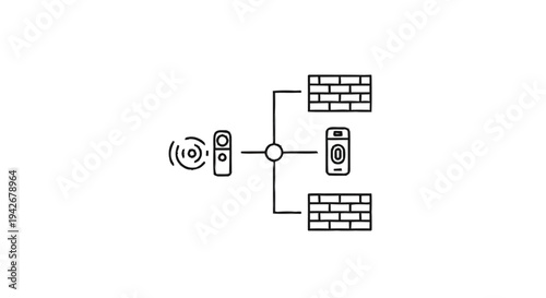 Network security concept with firewall and devices.