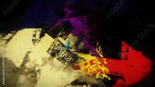 Abstract colorful digital art with vibrant yellow and purple hues.