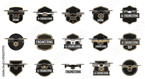 Collection of drone engineering logo designs for various applications.