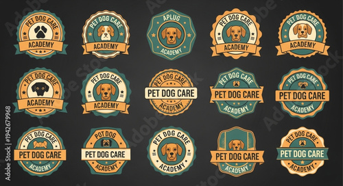Collection of Vintage Pet Dog Care Logo Designs with Cute Dog Illustrations.