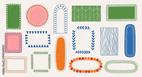 Diverse Collection of Hand-Drawn Decorative Frames and Borders with Unique Shapes and Patterns for Creative Design Projects and Artistic Accents