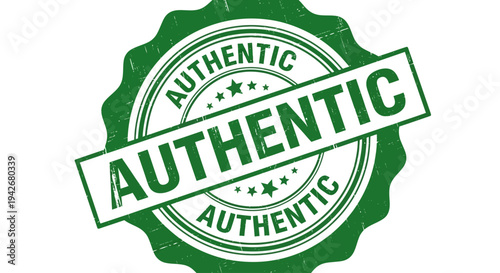 Authentic green rubber stamp with distressed texture, symbolizing quality, originality, and genuine approval for products or services