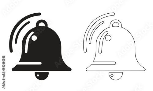 Ringing bell notification icon in black and outline design for alerts and reminders