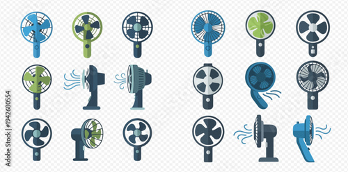 Collection of various electric fans and air coolers, offering different designs and cooling solutions for summer heat.