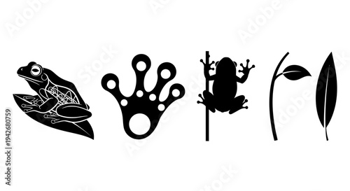 Frog Collection Silhouette Designs Aquatic Life, Amphibian Art, and Nature Motifs